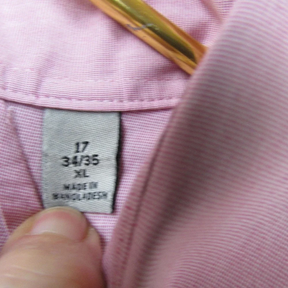 Kenneth Cole Reaction Shirt Mens 17 34/35 Pink Check Slim Stretch Long Sleeve‎
